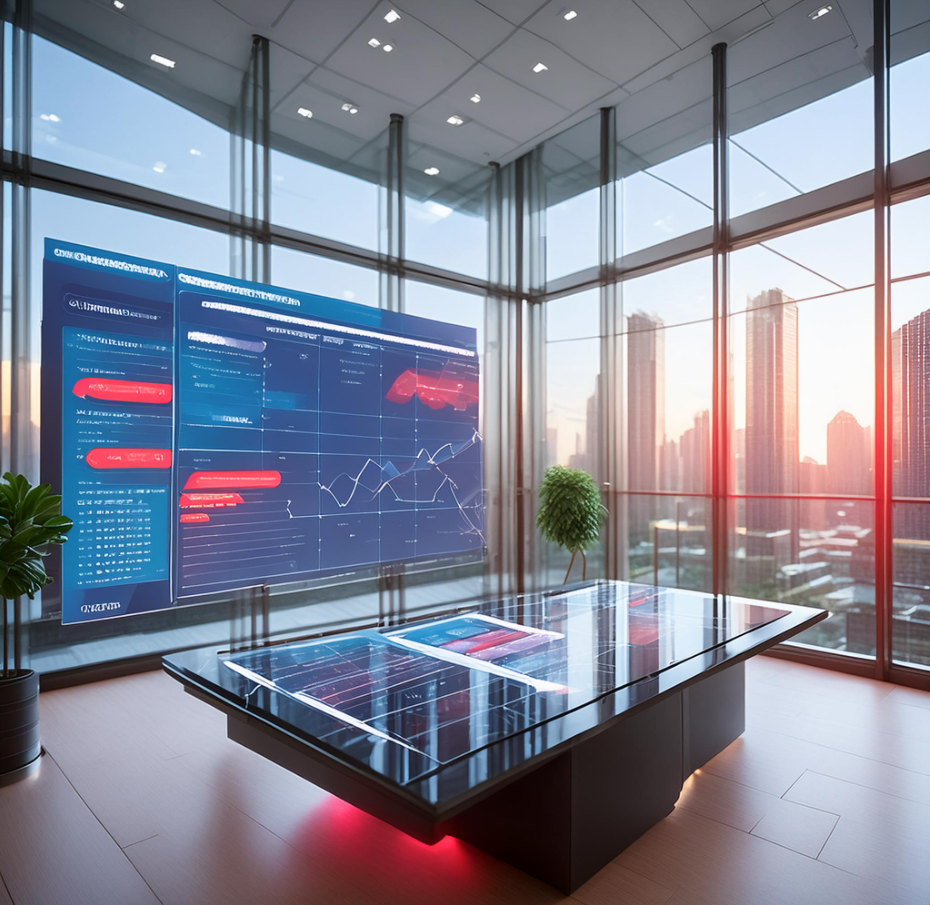 Large touch-screen filled with analysis data